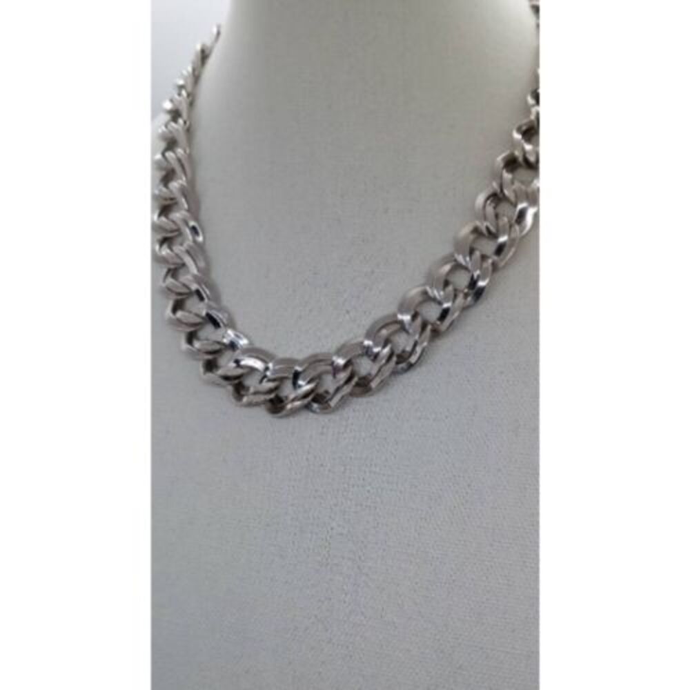 Vintage Monet silver tone double‎ curb link Necklace 21"